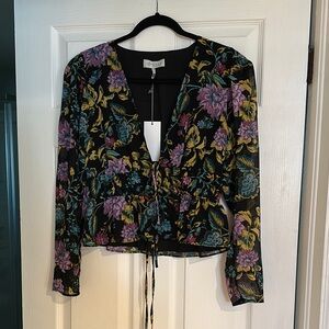 Wayf Long Sleeve Tie Front Crop Blouse